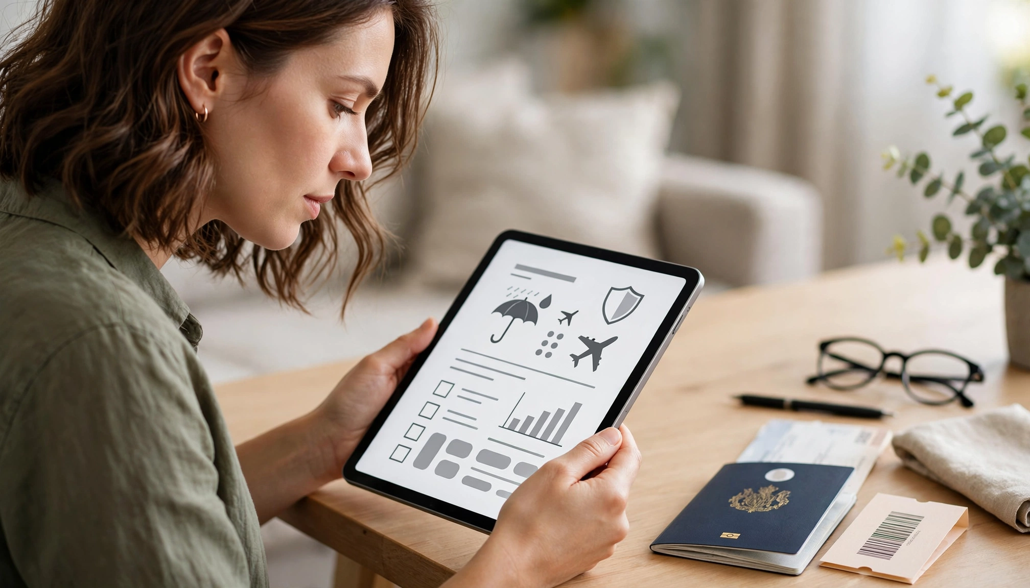 Traveler reviewing policy documents