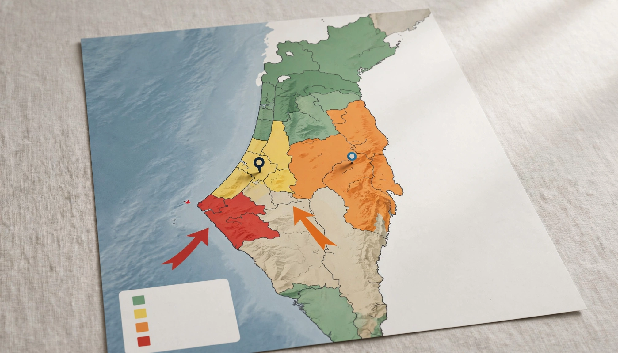 Map of Israel with security zones highlighted